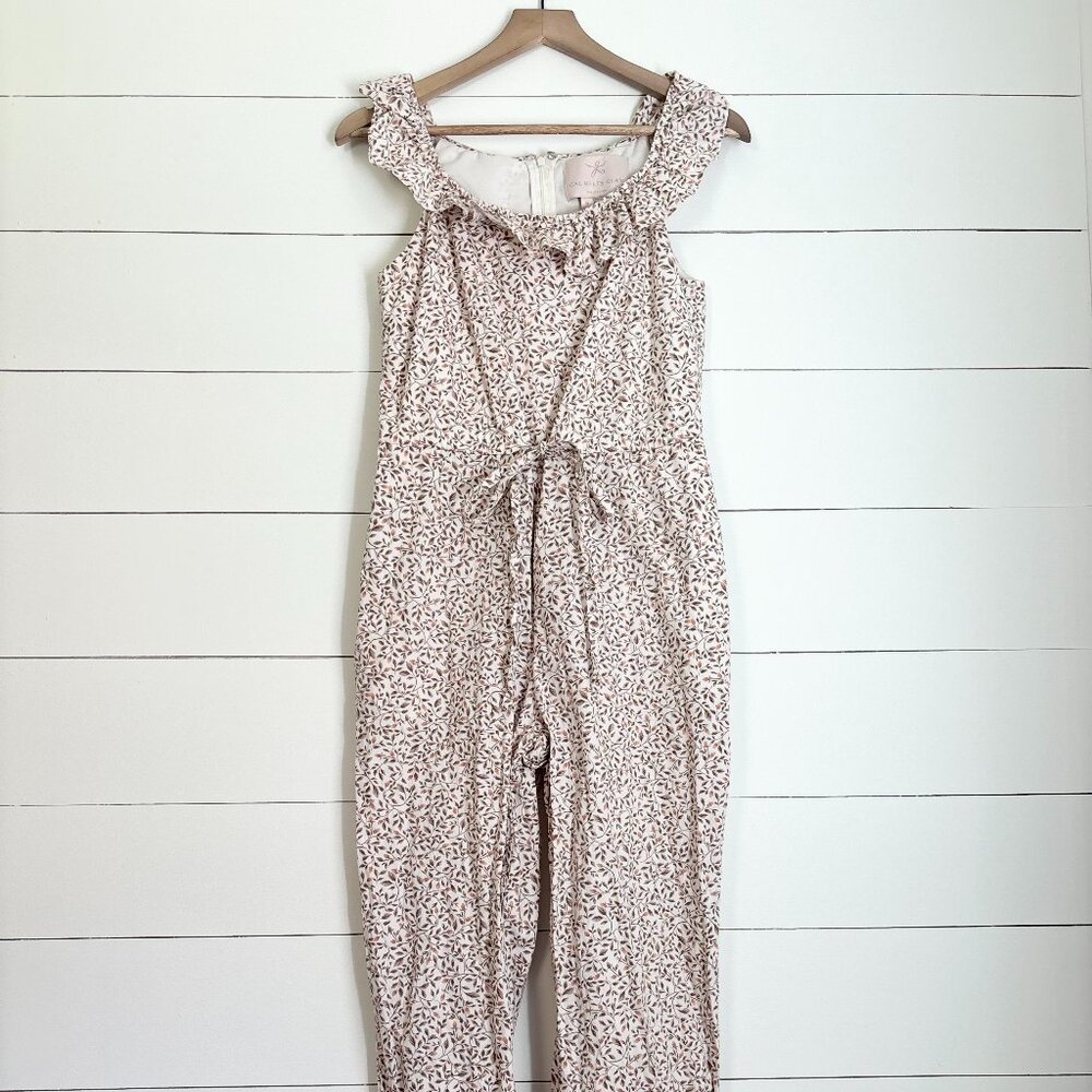 Gal Meets Glam Rue floral jumper w/tie waist and ruffle collar